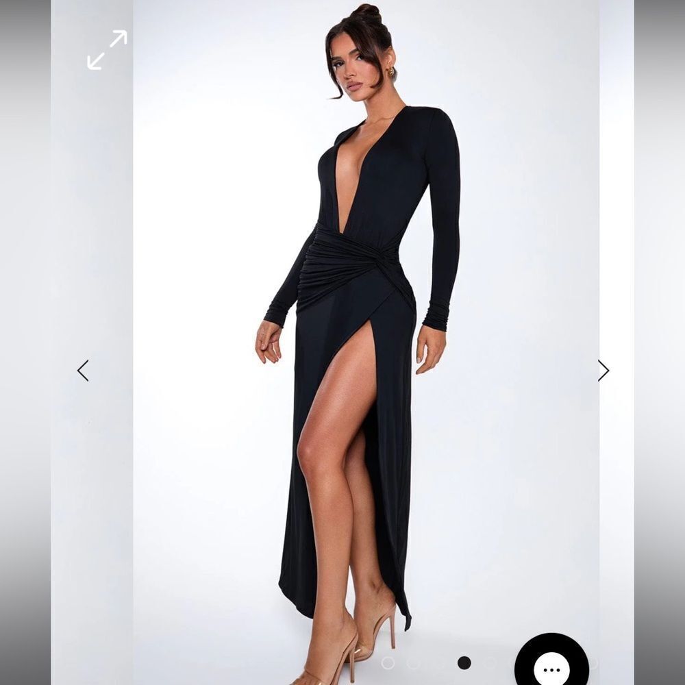 Elegant Black Maxi Dress with Deep V and High Slit